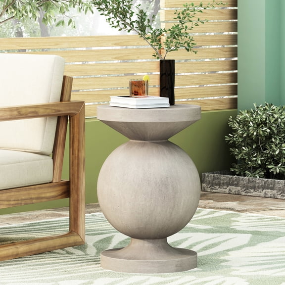 Lightweight concrete side table, classic pedestal style / Suits various settings, comes pre - assembled