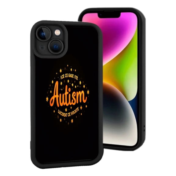 Lightweight iPhone 15 Case - Black Background with Orange Cursive & Stars Phrase Design Stylish & Unique