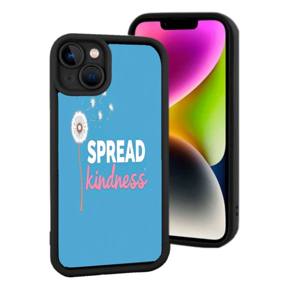 Lightweight iPhone 15 Case - Blue Design with Dispersing ' SPREAD Kindness ' Text Black Border