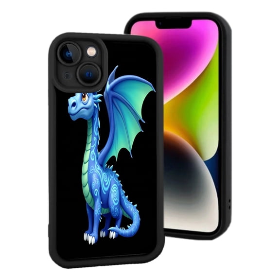 Lightweight iPhone 15 Case - Cartoon with Translucent Wings Vibrant Colors on Black Background Friendly Design