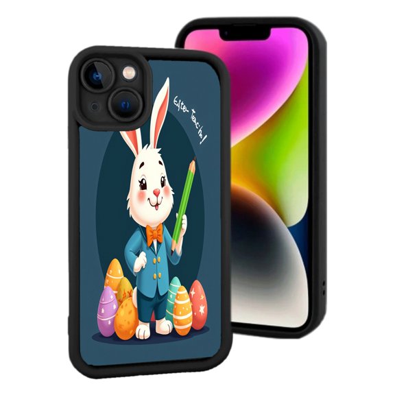 Lightweight iPhone 15 Case - Colorful Cartoon Rabbit Design with Easter Eggs Cheerful ' Life is Sweet ' Text Fun & Festive