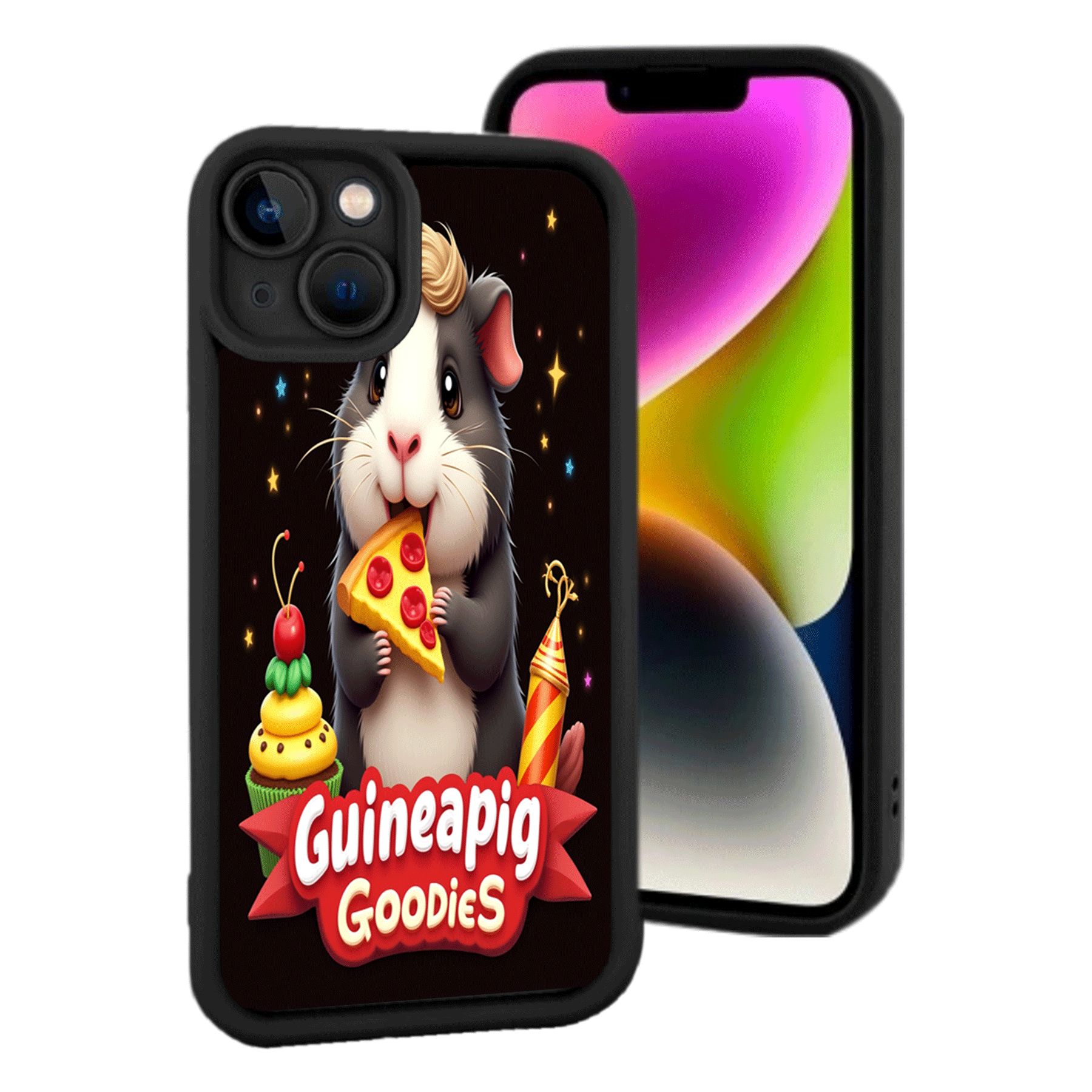 Picture of Lightweight iPhone 15 Case - Cute Guinea Pig with Pizza & Colorful ...