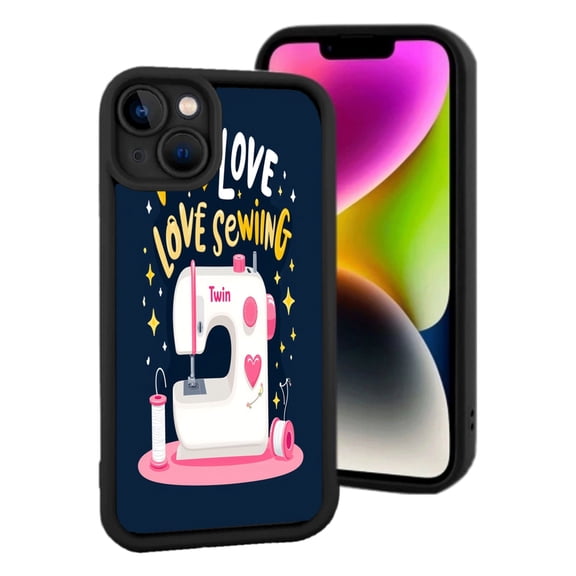 Lightweight iPhone 15 Case - Heart - Shaped Sewing Machine Design with Colorful Perfect for Craft Lovers
