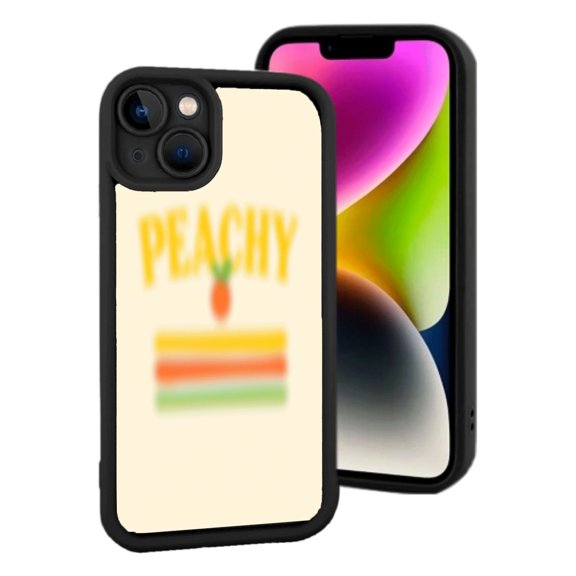 Lightweight iPhone 15 Case - " PEACHY " Design with Pineapple Graphic & Colorful Stripes in Green Yellow and Orange