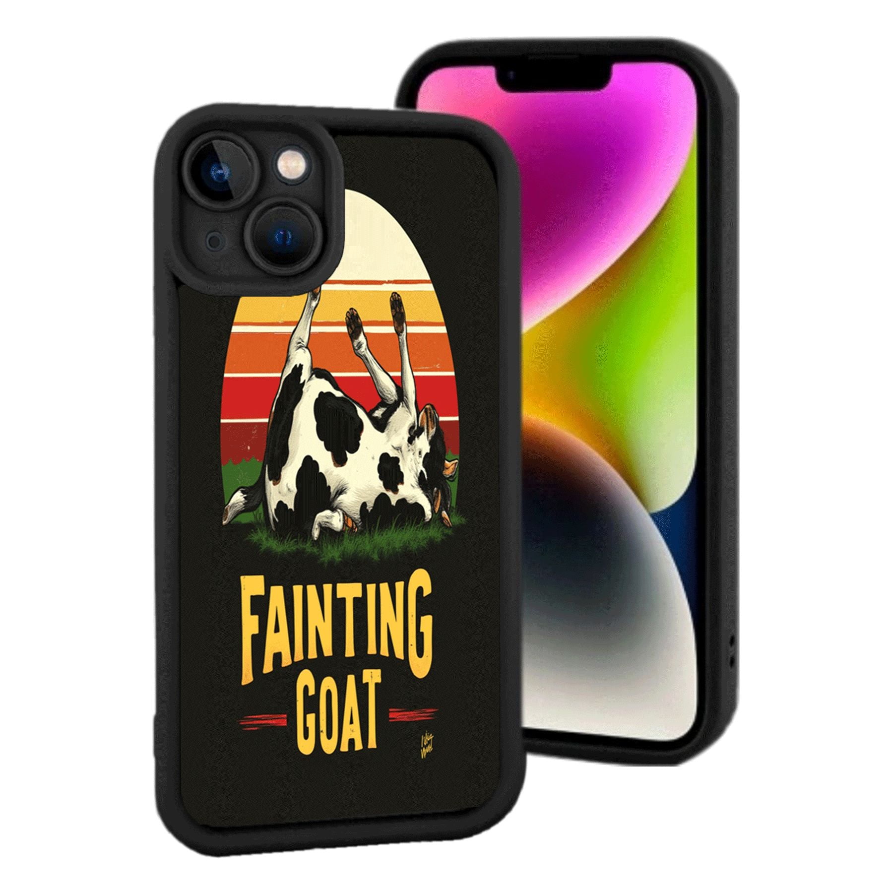 Lightweight iPhone 15 Case - Playful Cow Illustration with Sunset ...