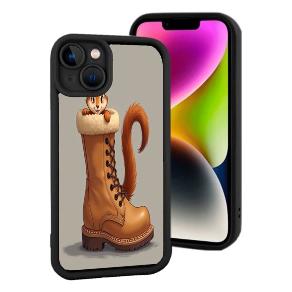 Lightweight iPhone 15 Case - Stylish Cartoon Squirrel Design with Tall Boot Fluffy Black Laces - Perfect for Animal Lovers