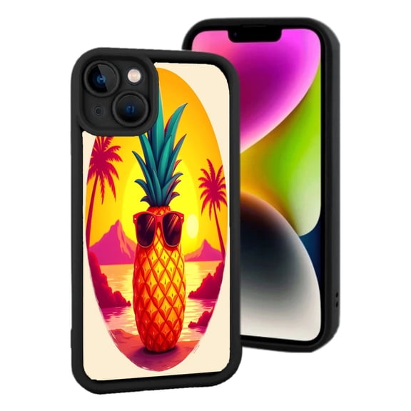Lightweight iPhone 15 Case - Tropical Pineapple Design with Sunglasses Beach Vibes & Sunset Colors - Fun & Stylish Protection