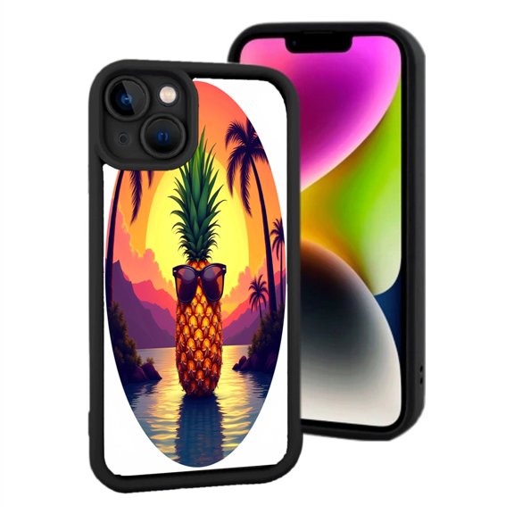 Lightweight iPhone 15 Case - Tropical Pineapple Design with Sunset Colors Bow Accent Perfect for Summer Vibes