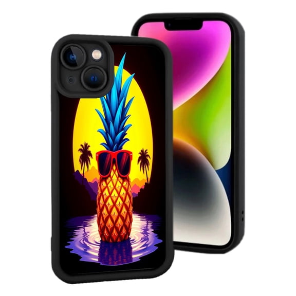 Lightweight iPhone 15 Case - Vibrant Pineapple Design with Sunglasses Tropical Sunset & Palm Trees Perfect for Summer Vibes