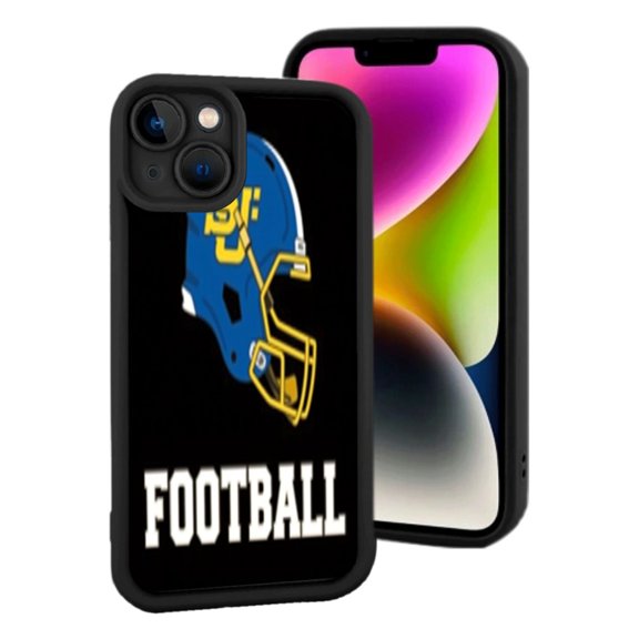 Lightweight iPhone 15 Phone Case - Black Background with Blue Football Helmet & Yellow Accents Bold ' FOOTBALL ' Design