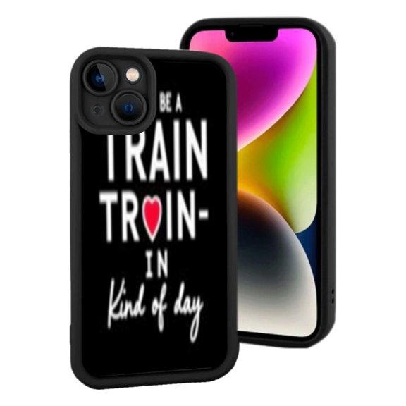 Lightweight iPhone 15 Phone Case - Black Background with White Text " BE A TRAINER IN KIND OF DAY " & Red Heart Design