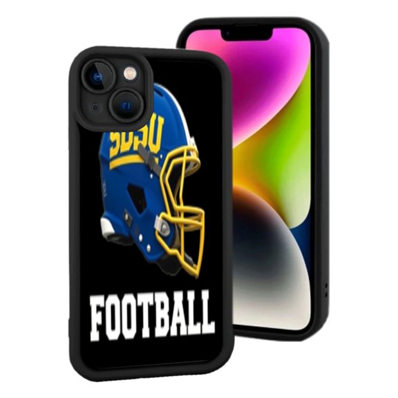 Lightweight iPhone 15 Phone Case - Blue Football Helmet Design with ' SOU ' in Yellow & ' FOOTBALL ' in White on Black Background