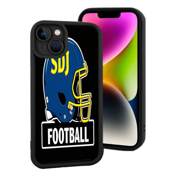 Lightweight iPhone 15 Phone Case - Blue Football Helmet with ' SUJ ' in Yellow & Bold ' FOOTBALL ' Text on Black Background