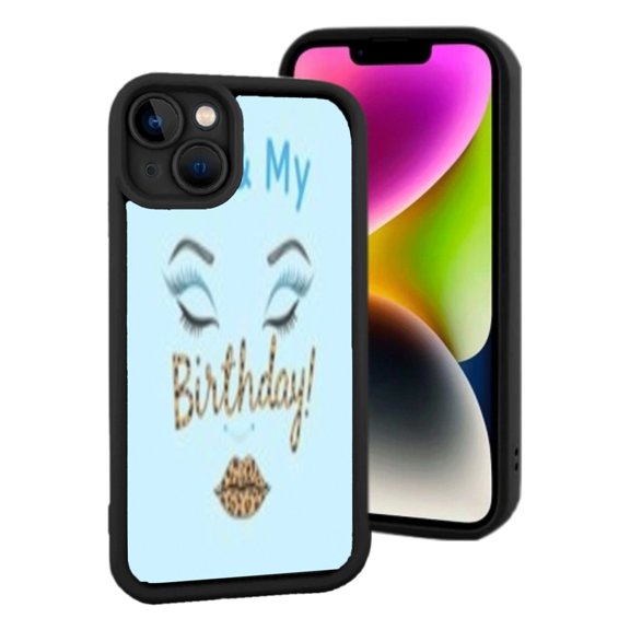 Lightweight iPhone 15 Phone Case - Cute Closed Eyes Print Lips Design with ' My Birthday ' Text Stylish & Fun