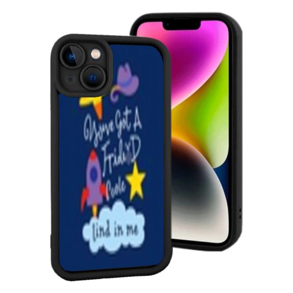 Lightweight iPhone 15 Phone Case - Dark Blue with Colorful Rocket Stars Purple Hat & Cloud Design ' Find in me ' Text