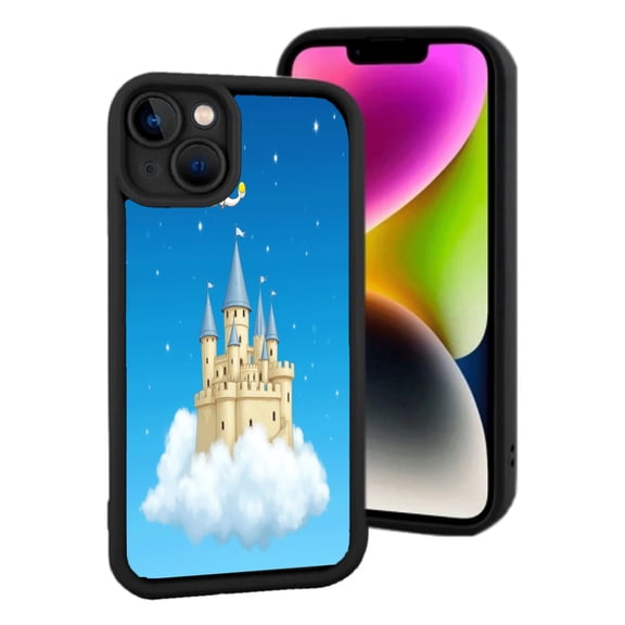 Lightweight iPhone 15 Phone Case - Enchanting Floating Castle in Sky Design with Spires Clouds