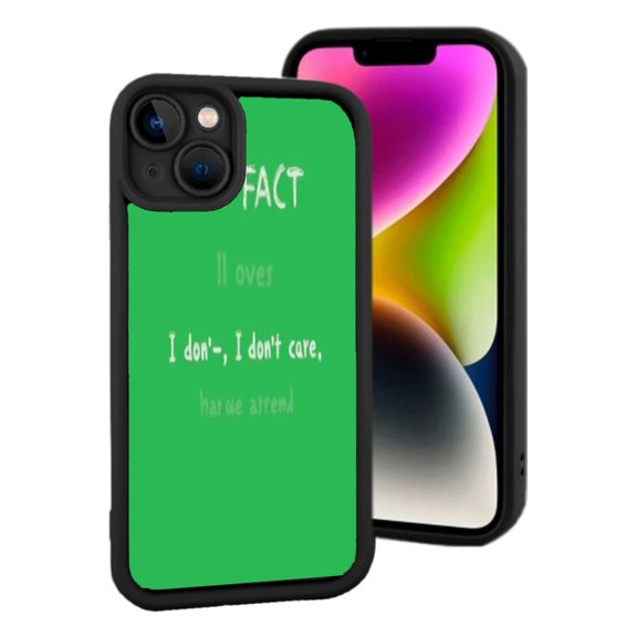 Lightweight iPhone 15 Phone Case - Green Background with Black Edges Bold ' FACT ' Text & Unique Phrase Design