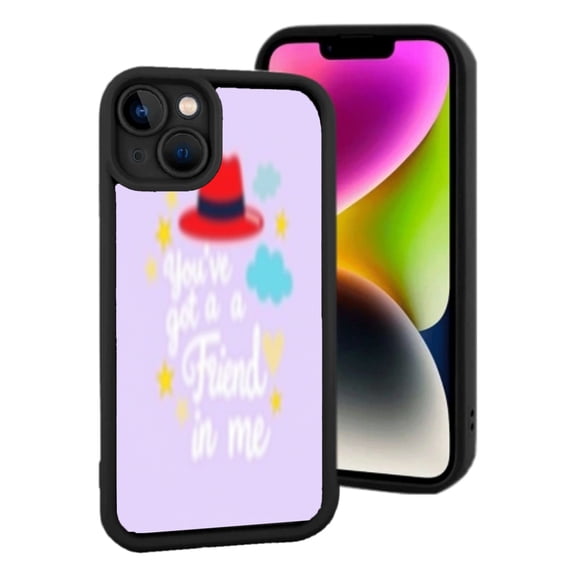 Lightweight iPhone 15 Phone Case - Purple Background Red Hat with Black Band Yellow Stars Blue Cloud ' You ' re Get a Friend in Me ' Text