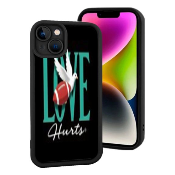 Lightweight iPhone 15 Phone Case - Teal ' LOVE ' Design with White Red Football Stylish & Unique Pattern Perfect Protection