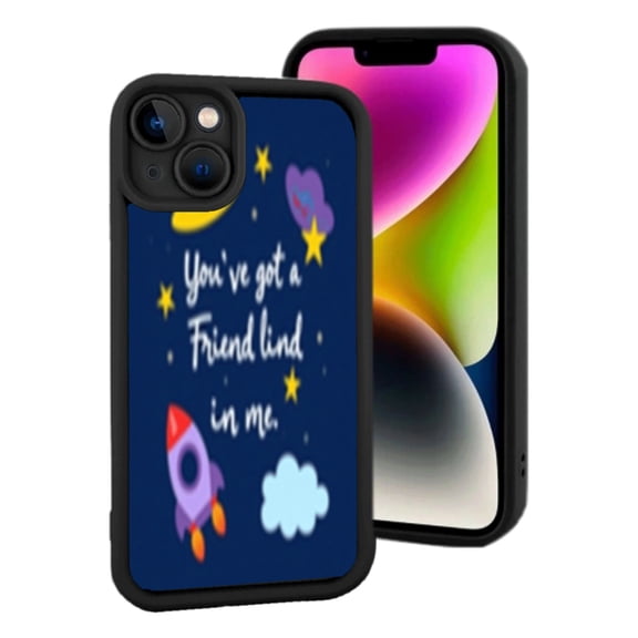 Lightweight iPhone 15 Phone Case - Whimsical Rocket Ship & Stars Design on Dark Blue Background