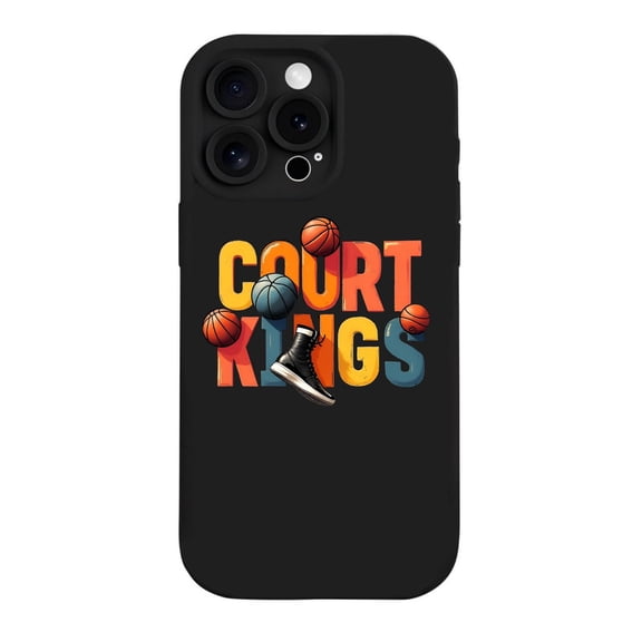 Lightweight iPhone 15 Pro Case - Colorful ' COURT KINGS ' Design with Basketballs & Sneakers Yellowing Resistant