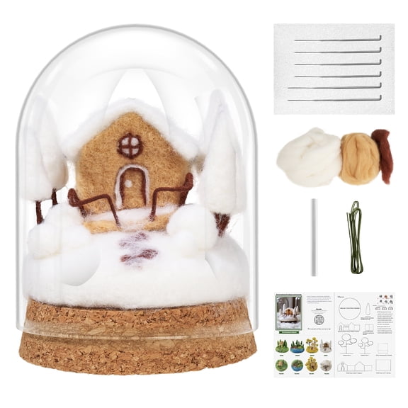 Lightwish Needle Felting Kit for Beginners, Seasonal Scenery Needle Felting Supplies with Wool Roving Glass Dome and English Instruction, Handmade Craft for Birthday Home Decor
