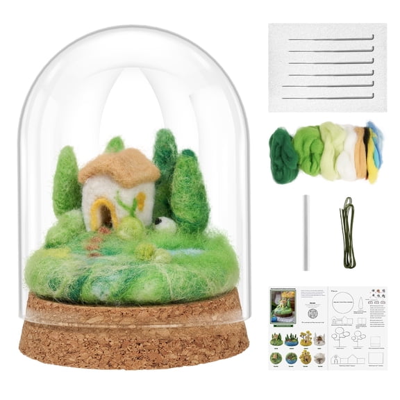Lightwish Needle Felting Kit for Beginners, Seasonal Scenery Needle Felting Supplies with Wool Roving Glass Dome and English Instruction, Handmade Craft for Birthday Home Decor