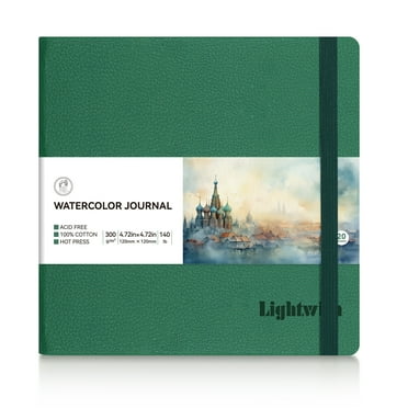 Lightwish Watercolor Journal, 100% Cotton Hot Pressed 140lb/300gsm 4.72 x 4.72 '' 20 Sheets Acid Free Watercolor Paper, Preimum Leather Cover Watercolor Sketchbook