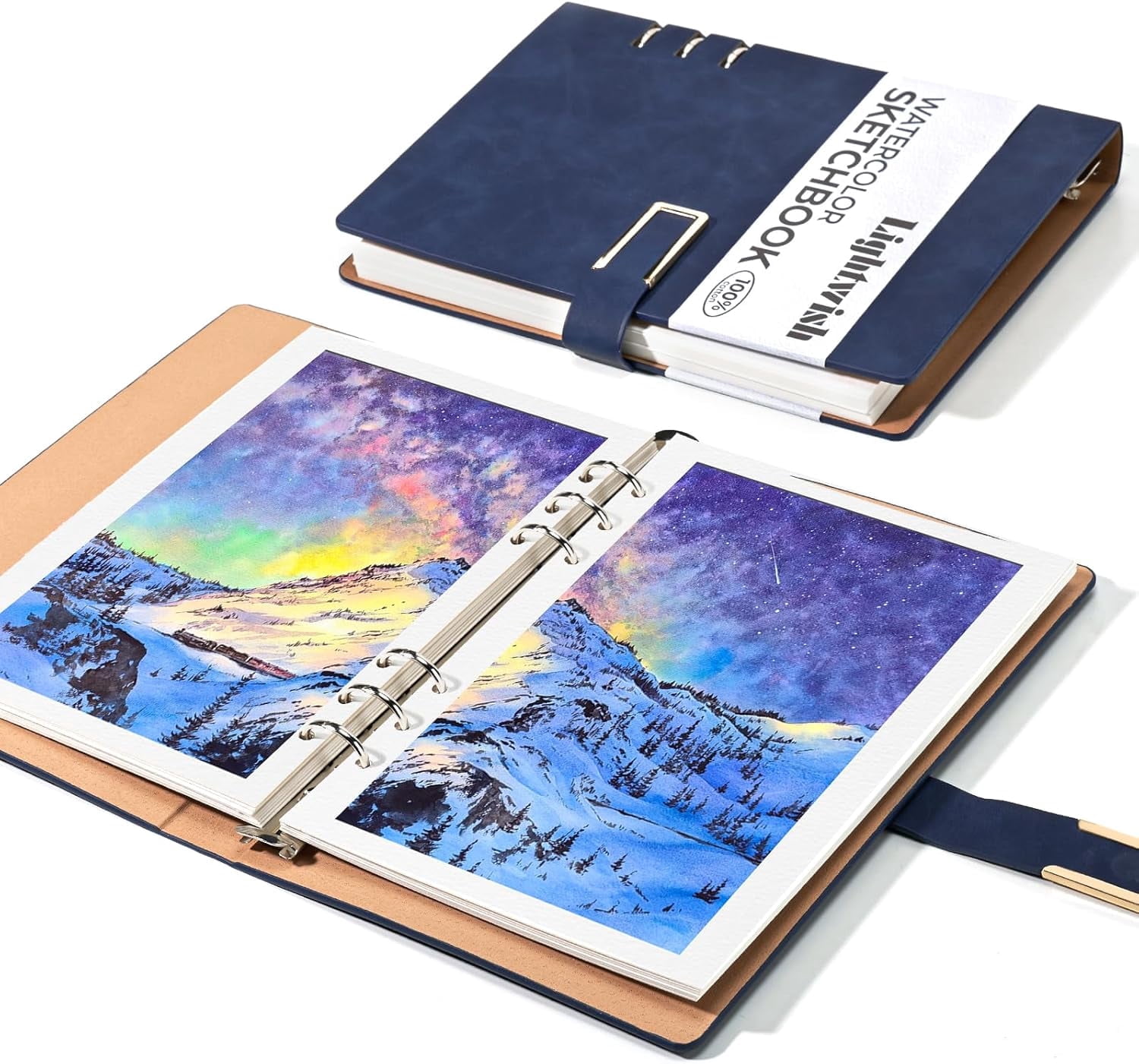 Lightwish Watercolor Sketchbook Journal, Binder Format, 100% Cotton Cold Press 600gsm 5.5 x 8.2''(A5) 12 Sheets/24Pages Heavyweight Professional Watercolor Paper for Artists, Students