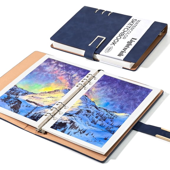 Lightwish Watercolor Sketchbook Journal, Binder Format, 100% Cotton Cold Press 600gsm 5.5 x 8.2''(A5) 12 Sheets/24Pages Heavyweight Professional Watercolor Paper for Artists, Students