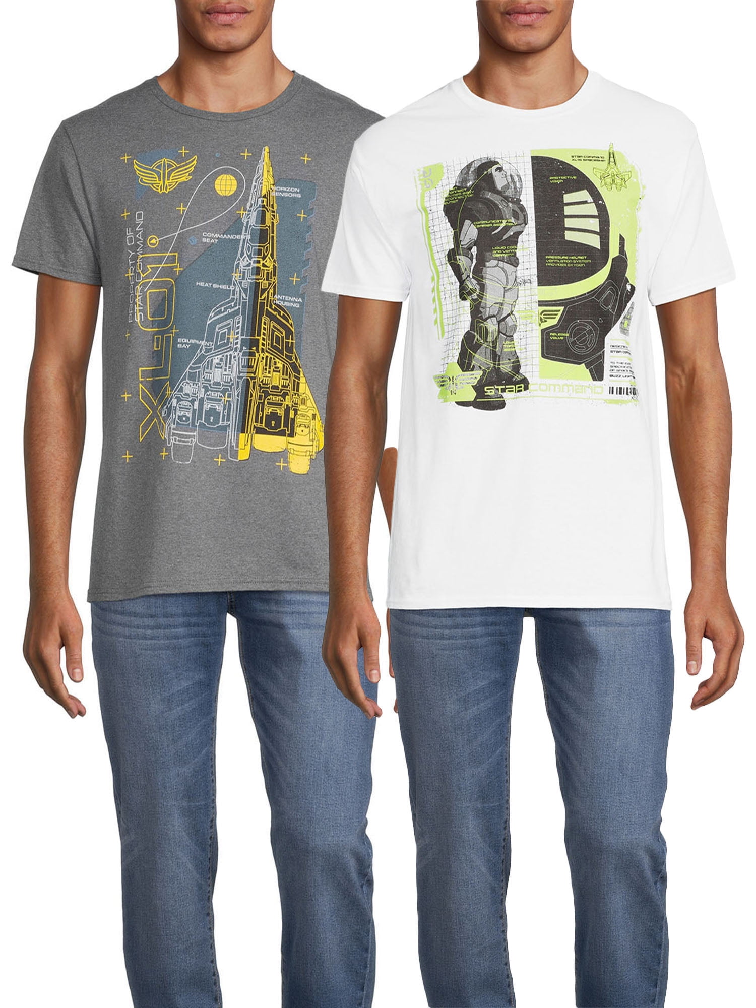 Lightyear Men’s Buzz Schematic Men's Short Sleeve Graphic Tee Bundle, 2-Pack