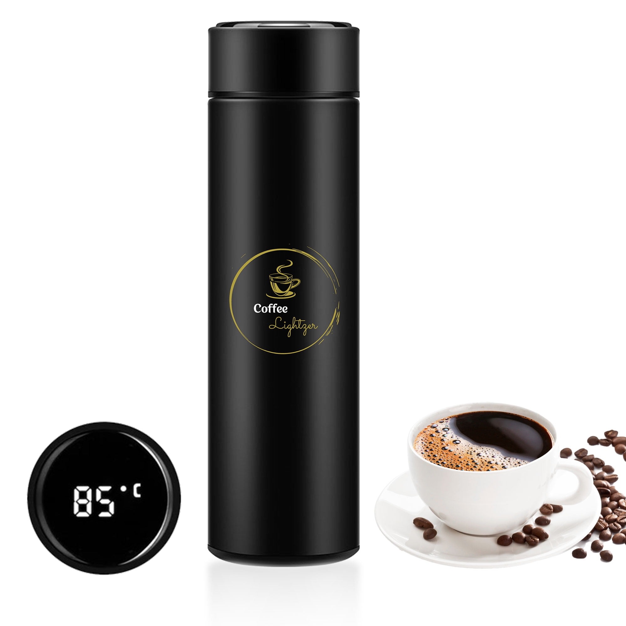  Thermos (16 oz) Traveler's Delight - The Ultimate Smart  Insulated Leak Proof Bottle for Tea and Coffee Lovers with LED Fahrenheit  Display Frosted Feel, 304 Stainless-Steel Travel Cup (Black): Home 