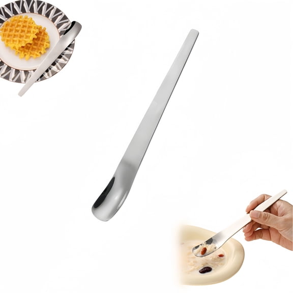 Lignoak 304 Stainless Steel Long Handle Flat Head Dessert Spoon, For Kitchen Dining Use Silver 19.7*2.8Cm