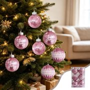 Lignoak 6Pc Christmas Ornaments Electroplated Plastic, Pink Tinted Hanging Baubles 8X8Cm, Shatterproof For Xmas Tree Decor Pink 8X8Cm