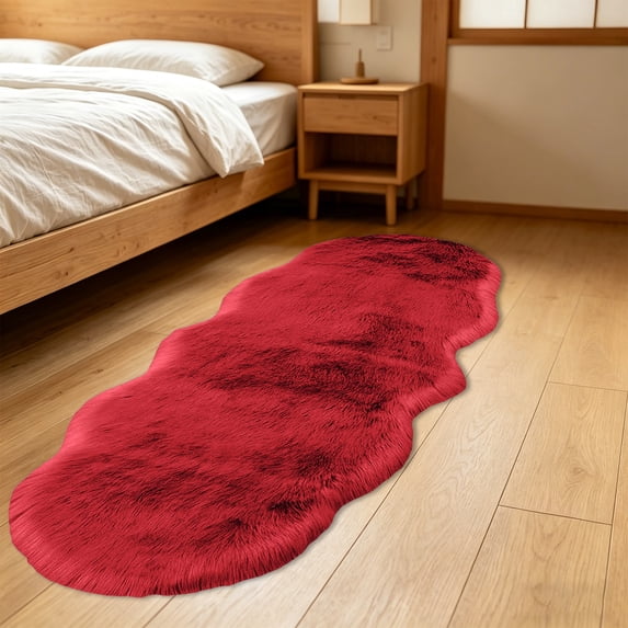 Lignoak 71In Extra Large Rug, Plush Soft For Bedroom Living Room, Non Slip Thick Washable Red 50X180Cm