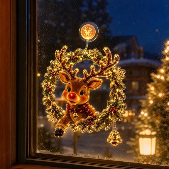 Lignoak Christmas Suction Cup Hanging Window Light, Festive Decorative Lamp For Window Wall Ceiling, Office Party Decor A 18*18Cm