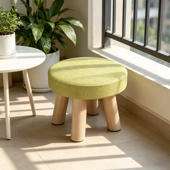 Lignoak Modern Round Foot Stool, Non Slip Wooden Base With Soft Padded Seat, Multipurpose Small Table Or Kids Step Stool For Living Room Bedroom Multicolor D