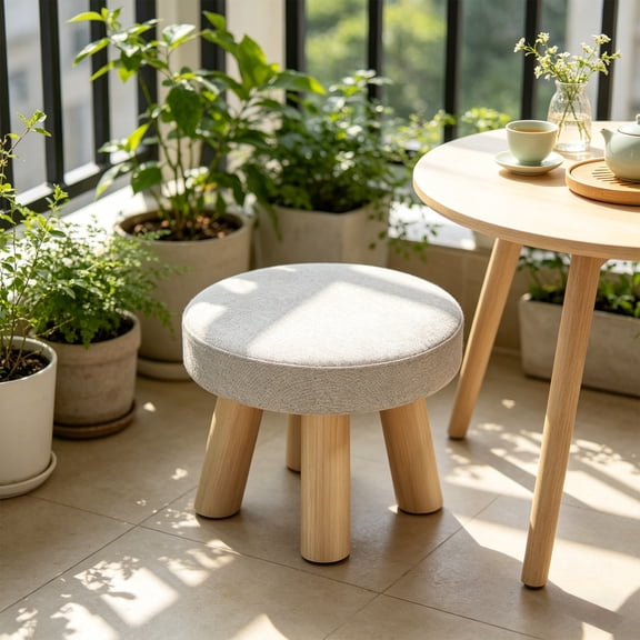 Lignoak Modern Round Foot Stool, Non Slip Wooden Base With Soft Padded Seat, Multipurpose Small Table Or Kids Step Stool For Living Room Bedroom Multicolor A