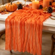 Lignoak Thanksgiving Fall Table Runner, Bohemian Pleated Polyester Cloth 70.87 Inch Red Orange For Wedding Party Orange 90X180Cm