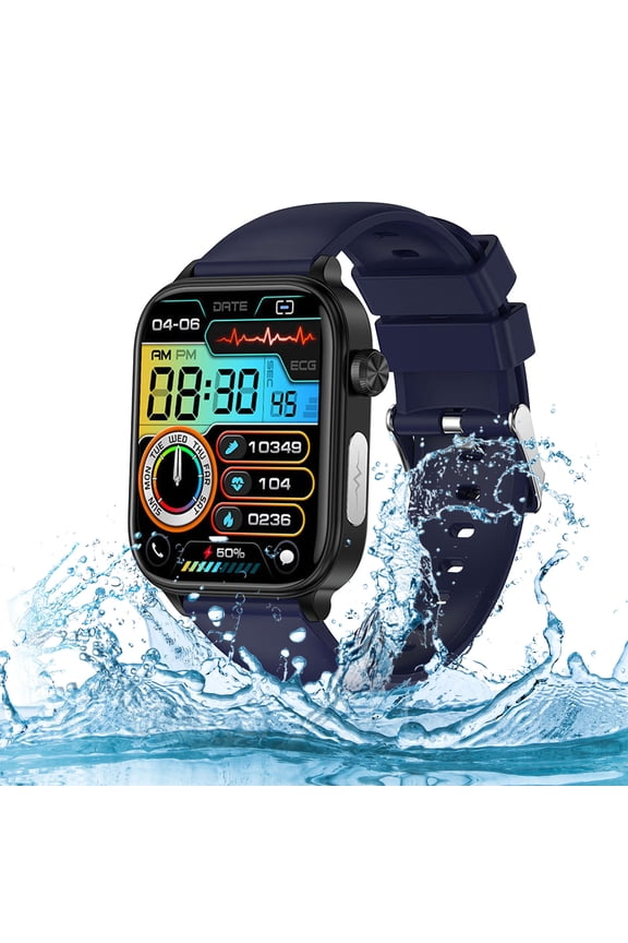 Lignoak Watch Bluetooth Talk Heart Meter Step Distance Voice Assistants Bracelet Sports Watch Blue