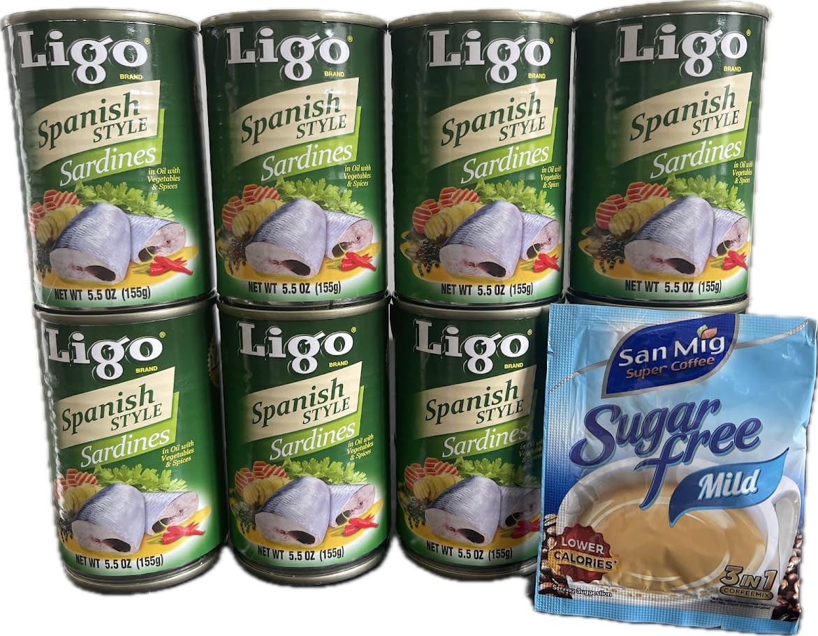 Ligo Spanish Sardines Hot & Spicy 8 cans (Free San Mig Coffee Sampler)