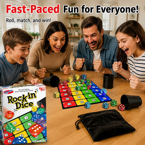 Ligretto Rocking Dice Game, Fast Paced Simultaneous Dice Rolling Board Game for 2-4 Players Ages 8+, 24 Colored Dice with 4 Shaker Cups, Family Party Travel Game Gift