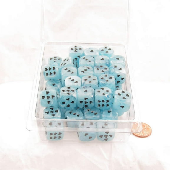 Light Blue Cirrus Dice with Black Hearts D6 16mm (5/8in) Pack of 50 Wondertrail
