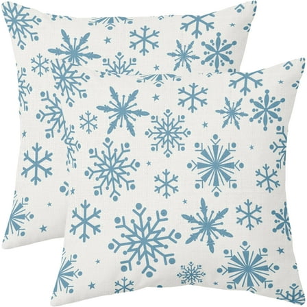 Ligt Blue Winter Snowflakes Pillow Covers 20x20 Set of 2 Christmas Decorative Throw Pillows Outdoor Farmhouse Xmas Holiday Seasnoal Pillowcases Cushion Case Decor for Home Sofa Couch Bed