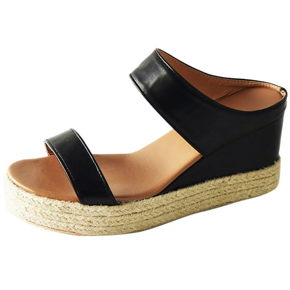 Lihe 1 Pair Summer Wedge Sandals Hemp Female Sandals Fashion Summer Shoes for Women Lady (Black, Size 42, 9US, 6.5UK，40.5EU, 10.218Inch)
