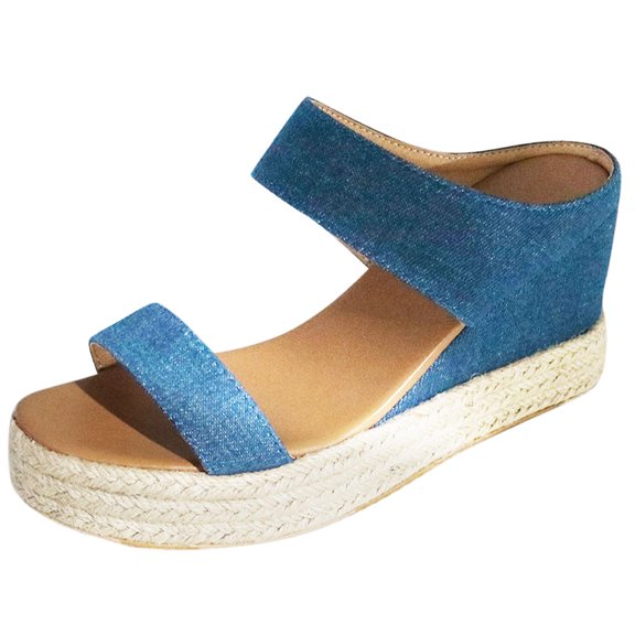 Lihe 1 Pair Summer Wedge Sandals Hemp Female Sandals Fashion Summer Shoes for Women Lady (Blue, Size 36, 6US, 3.5UK,36.5EU, 9.039Inch)
