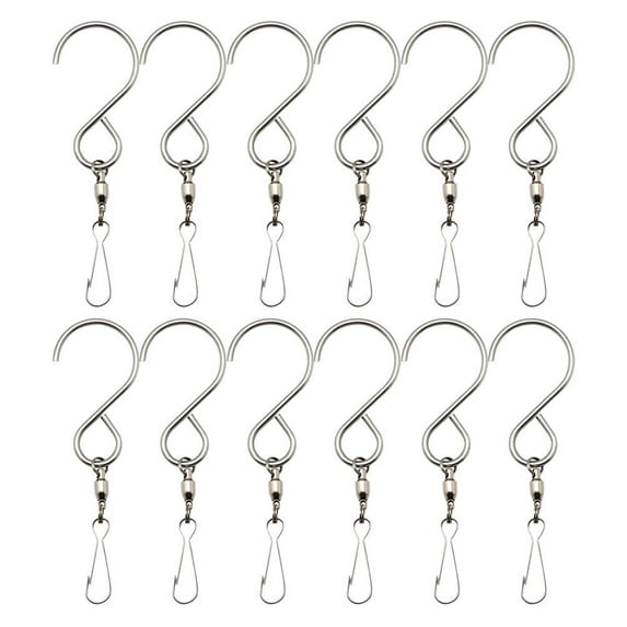 CATIEBYE 12Pcs Rotating Stainless Steel Hanging Hooks for Wind Socks and Flower Pots
