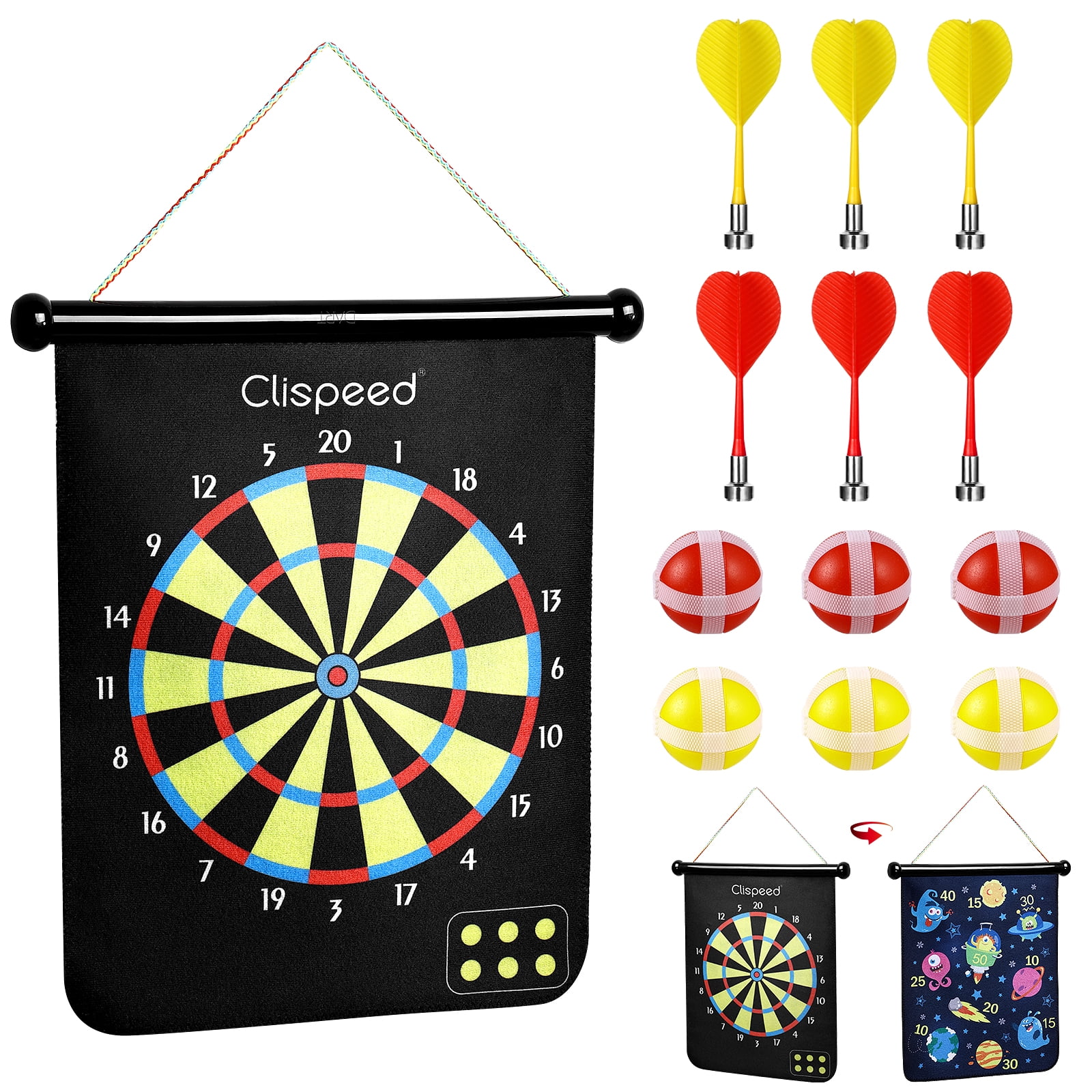 LiheShen Clispeed Dart Board Set Roll Up Double Sided Dart