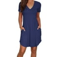 thumbnail image 1 of Liher Women V Neck Mini Dress Leisure Short Sleeve Sun Dress Navy Blue Oversize Maternity Dress with Pocket Clothes Size S, 1 of 6