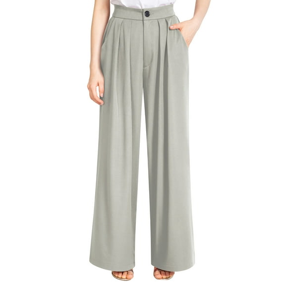 Liher Pants for Women High Waist Straight Leg Pant Business Office Wide Leg Trousers Casual Loose Flare Bell Bottoms Gray Pull On Pants with Pocket Clothes Size M